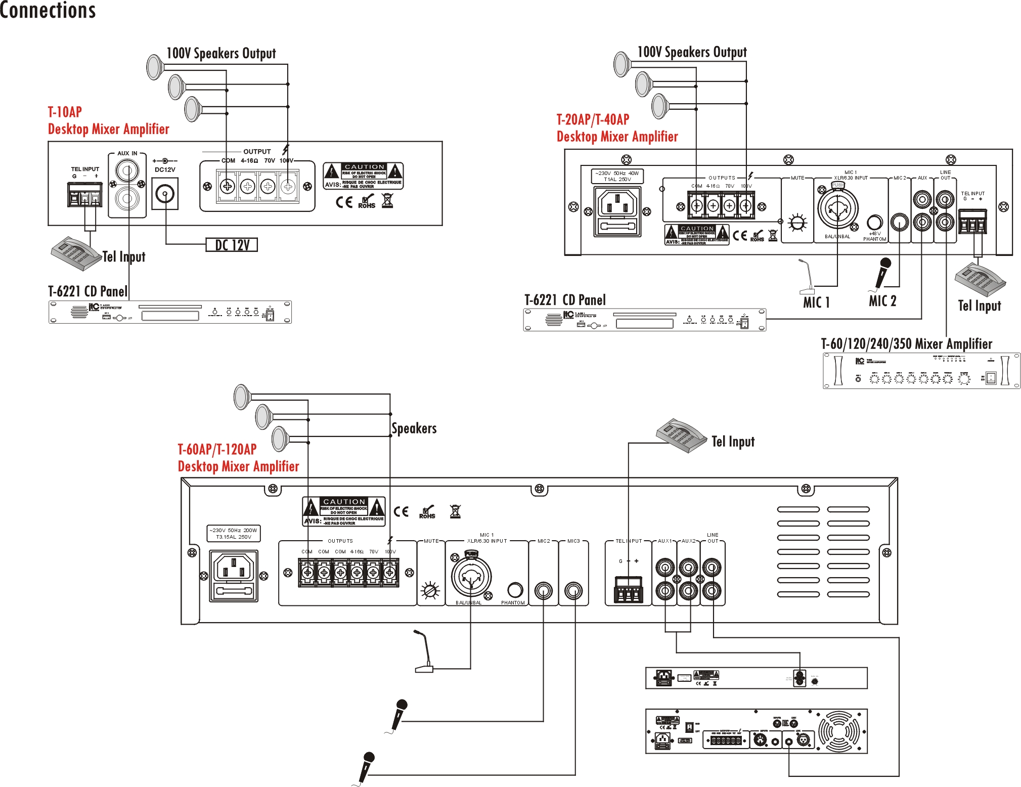 Desktop Mixer Amplifier T-10AP T-20AP T-40AP T-60AP T-120AP